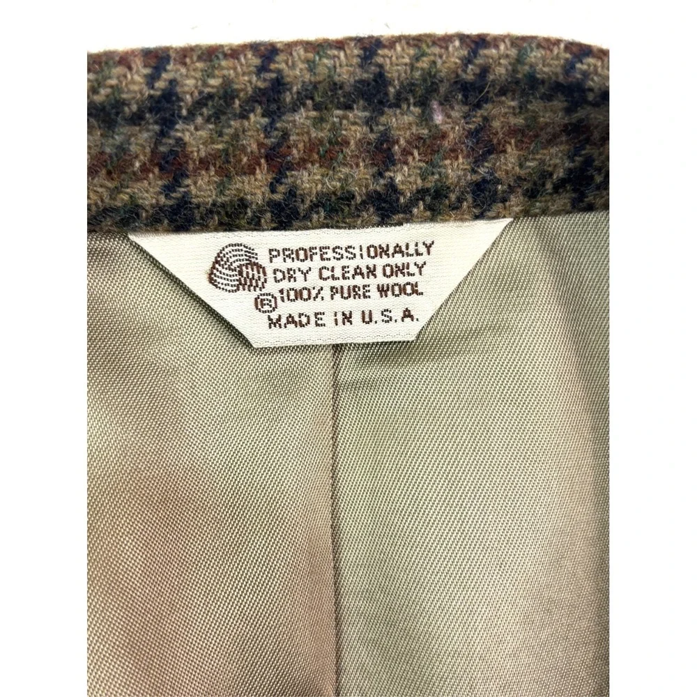 VTG 90s Brown Houndstooth Tweed 43L 44L Blazer Jacket Sport‎ Suit Coat USA Wool